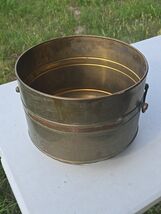 Vintage 17" Brass Copper Band Planter Two Handles Hong Kong Made Jardini... - $123.75