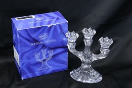 Bohemia Czech Republic 24% Lead Crystal Triple Candle Holder Vintage - $39.19