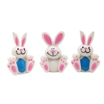 Easter Bunny PVC Figures Small White Rabbit Pink Ears Happy Sitting 1&quot; Craft Toy - £7.14 GBP