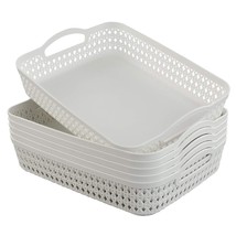 White Plastic Storage Basket Tray, Pack For 6 (Large) - £35.16 GBP