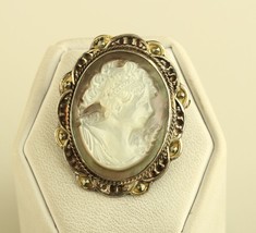 Vintage sterling Italian 800 Carved Mother of Pearl Cameo Pin Pendant - £74.31 GBP