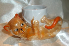 Vtg Orange Luster Cat Ball of Yarn Vase Planter Toothpick Match Holder G... - $14.84