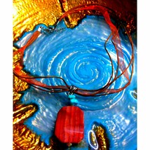 Pretty~Turquoise~Wooden~Ribbon Necklace - $282.69 MXN
