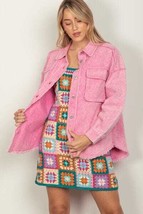 VERY J Pink Button Up Raw Hem Long Sleeve Jacket - £38.54 GBP