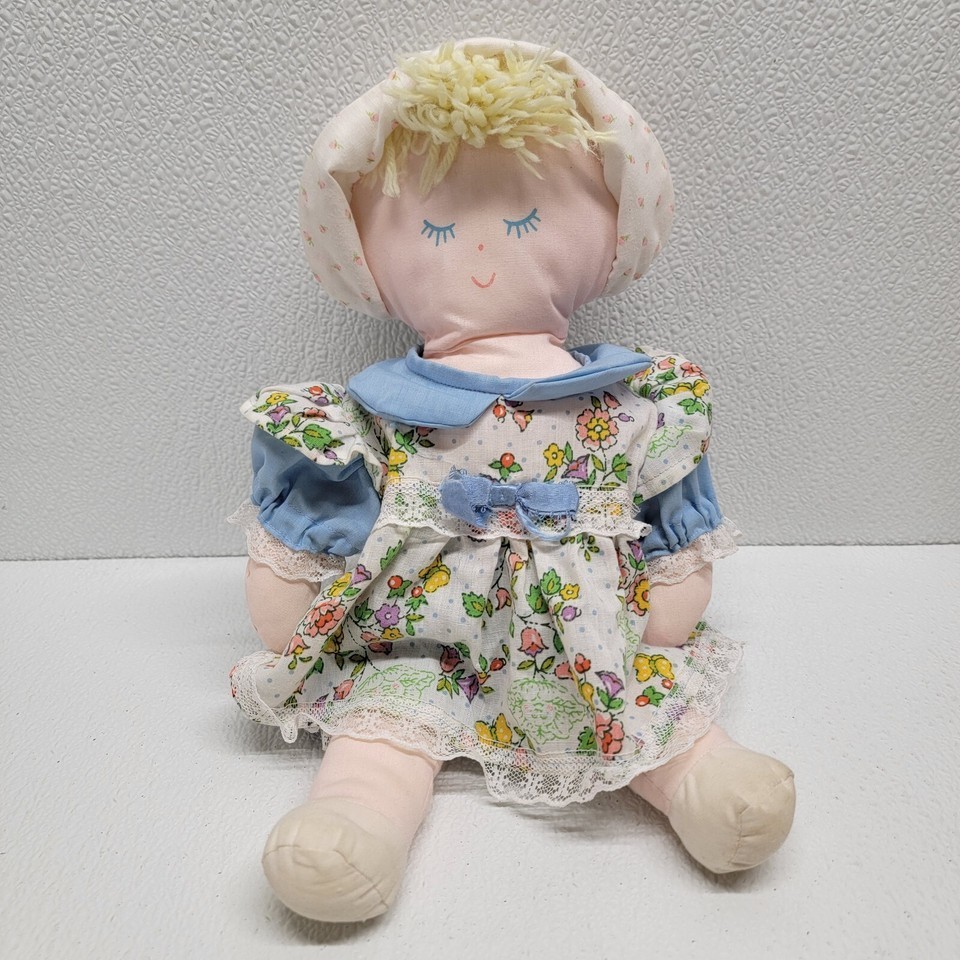 Vintage Eden Plush Blonde Cloth Baby Doll Floral Dress &amp; Bonnet 13&quot; Clos... - $29.60