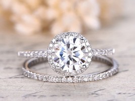 3 Ct Round Cut Diamond Engagement Ring Wedding Band Set 14k White Gold - £78.22 GBP