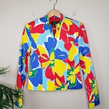 David Meister | Red Blue Yellow Green Colorful Floral Zip Front Jacket, ... - £151.09 GBP