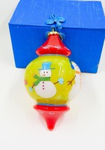 Pier 1 One Li Bien Snowman Hand Painted Glass Ornament 2008 Box Red Green - £23.78 GBP