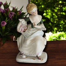 Rare UCAGCO Figurine Victorian Lady in Green Dress Holding Flowers MNT - $8.88