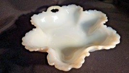 Vintage Ivory Opal Art Glass Candy Trinket Dish Embossed Milk Glass Glow... - £59.81 GBP