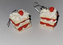 Strawberry Shortcake Earrings Silver Wire Fruit Cake Dessert Layers - £6.77 GBP