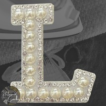 Letter L White Faux Pearl with Rhinestones Iron On Patch Craft Applique - $5.50 CAD