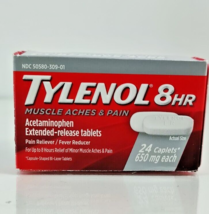 Tylenol Acetaminophen 8 HR Muscle Aches &amp; Pain, Pain Relief 650 mg, 24 c... - $8.81