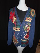 Heirloom Collectible Blue UGLY CHRISTMAS HOLIDAY JINGLE BELLS KNIT SWEAT... - $49.95