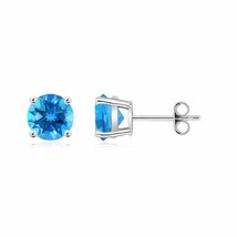 ANGARA Natural Swiss Blue Topaz Stud Earrings in 925 Sterling Silver (Size-6mm) - £147.67 GBP+