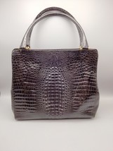 Retta Wolff Vintage Croc Embossed Leather Bag-Made in Italy Dark Brown D... - $85.13