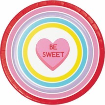 Candy Hearts Valentine 9 Inch Paper Plates 8 Pack Valentines Day Decorations - £8.71 GBP