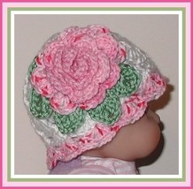 Baby Hat With Pink Rose, Newborn Hat With Pink Rose, Pink Newborn Girls Hats - £12.82 GBP