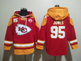 Chris Jones #95 Kansas City Chiefs Red Lace-Up Pullover Jersey Hoodie - £62.55 GBP