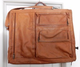 23.COLOMBIA Leather Carry On Suiter Bag Luggage Travel Saddle Tan Distressed Vtg - £79.76 GBP