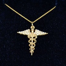 0.20Ct Simulated Diamond Cross Wing Snake 14K Yellow Gold Plated Pendant Chain - £58.83 GBP