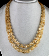 Natural Citrine Beads Carved Oval 2 Line 587 Carats Gemstone Ladies Necklace - £322.67 GBP