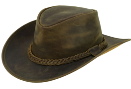 Western Rodeo Leather Outback Hat For Men &amp; Women Shapeable Wide Brim Cowboy Hat - £51.94 GBP