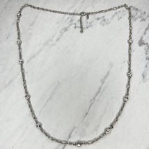 Chico&#39;s Silver Tone Clear Rhinestone Station Chain Link Necklace - £7.73 GBP