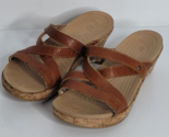 Crocs A Leigh Sandals Womens 8 Brown Tan Leather Wedge Strappy Open Toe ... - £21.34 GBP