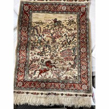 HUNTING RUG.  (66x50cm). Isfa”Han Rug. Persi an  Hand Made Silk Rug. - £474.94 GBP