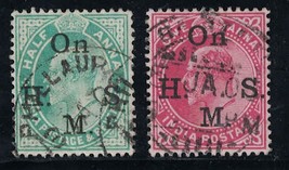 Set of 2 - ca 1903 INDIA Stamps - ON HSM, Overprint, Edward VII A7N - $1.49