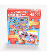 480 Piece 2 in 1 Jigsaw Puzzles Angel Fish Family Funny Dogs Drinking Co... - $282.54 MXN