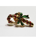Avon Candy Cane Lapel Pin ~ Gold Tone With Red Stripes And Green Bow - $5.00