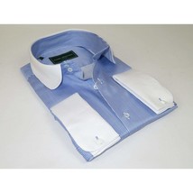Men 100% Cotton Dress Shirt CIERO MONTERO Turkey 1A99-76 White Blue Slim Fit image 2