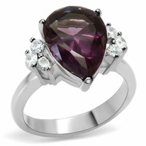 Pear Cut Dark Purple CZ Ring Stainless Steel TK316 - £12.90 GBP