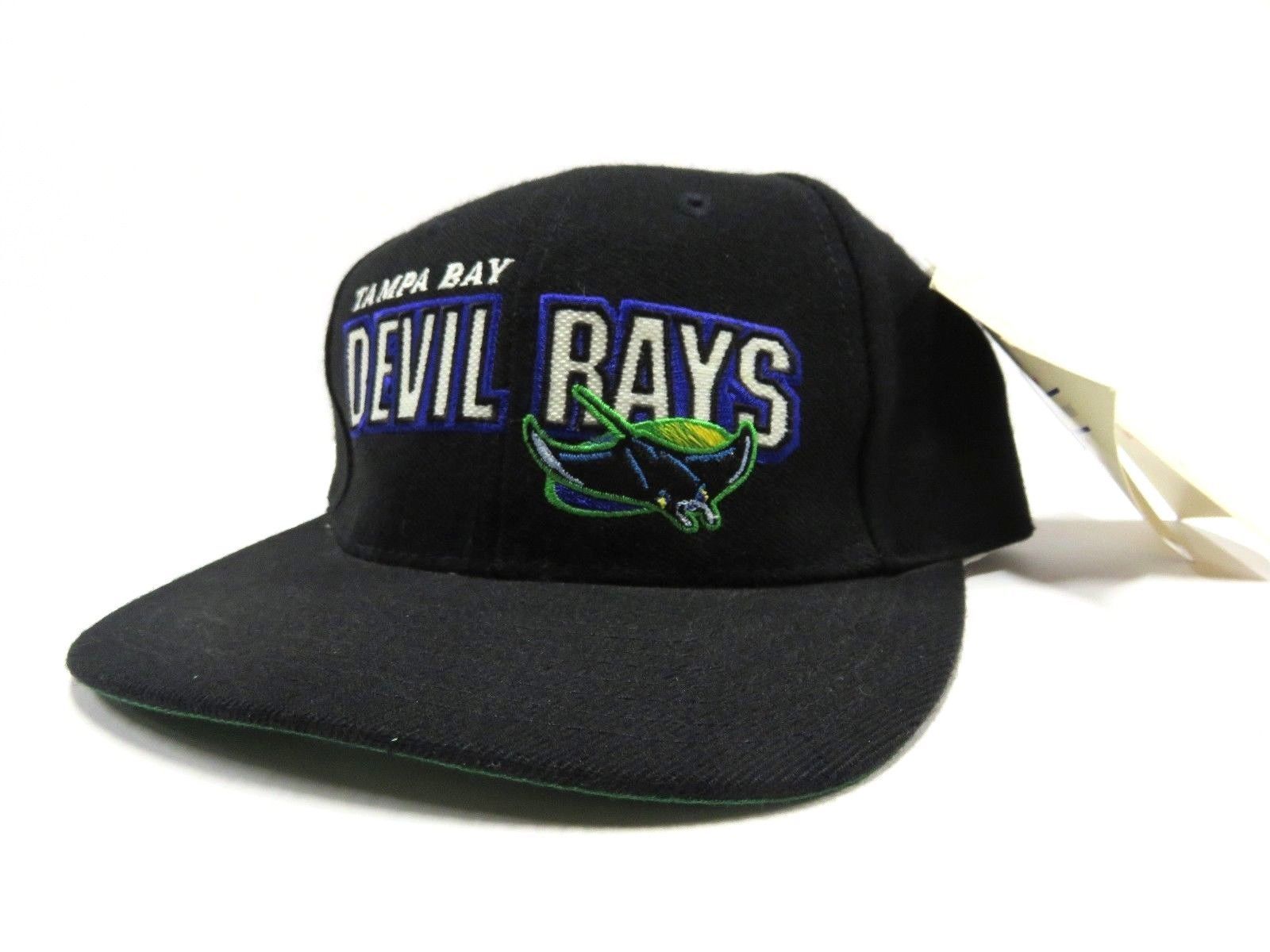 90s Tampa Bay Devil Rays MLB Black Baseball Adjustable Snap Back Hat NOS w/ TAGS - $49.45