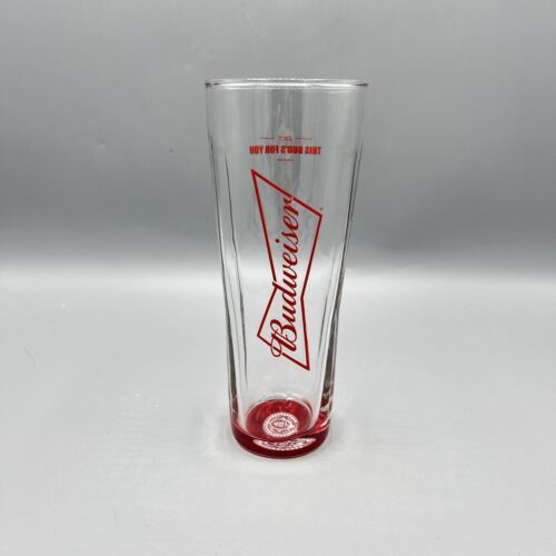 Vintage Budweiser This Bud's For You 12oz Tall Red Bottom Signature Beer Glass - $9.89