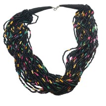 Vintage Necklace 70s Multi Strand Boho Jewelry glass and colorful wood beads - £14.32 GBP