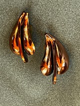 Vintage Renoir Signed Solid Copper Swirly Aspen Leaf Clip Earrings – 0.75 x 1.25 - £14.56 GBP