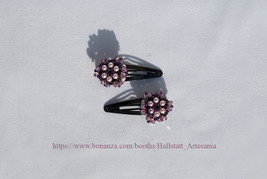 Pink beaded rosette clip hairpins / Horquillas clip rosetón rosa de abal... - £25.81 GBP