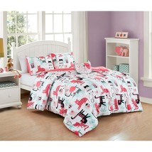 Chezmoi Collection 4-Piece Cartoon Cats Bedding Set Full/Queen Size - Blue Pink  - £51.40 GBP