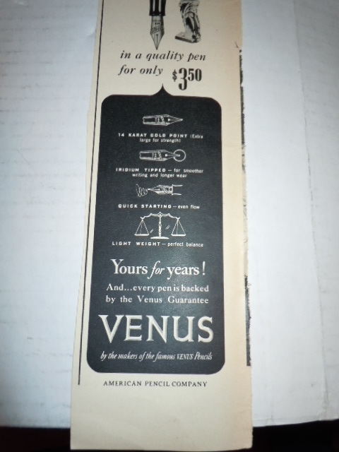 Vintage Venus Quality Pen Print Magazine Advertisement 1946 - $3.99