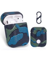 Camouflage Leather Case w/Carabiner Clip BLUE/GREEN For AirPod AirPods 1 2 - $7.66