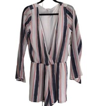 LEITH Womens Romper Striped Long Sleeve Chiffon V-Neck Bell Sleeve Large... - £14.60 GBP