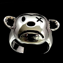 Sterling silver Biker ring Sad Teddy Bear with missing Eye high polished and ant - £87.92 GBP