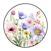 30 PRETTY WILDFLOWERS ENVELOPE SEALS STICKERS LABELS TAGS 1.5&quot; ROUND FLO... - $7.99