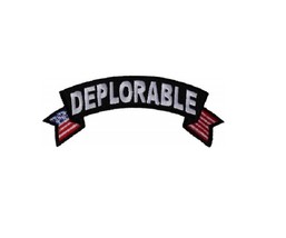 Deplorable With American Flag 4&quot; X 1.5&quot; Top Rocker Iron On Patch (6443) (H16) - £4.61 GBP