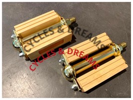 1/2&quot; PEDALS CUSTOM MADE WOOD/GOLD W/ORANGE REFLECTOR, LOWRIDER NEW GENER... - $72.26