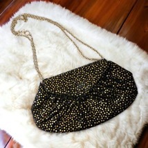 Lauren Merkin Suede Bag Baguette Handbag Black Gold Dots Chain Strap Eve... - £23.45 GBP