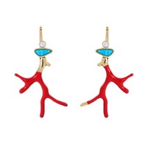 BALANBIU Red Enamel Coral Earrings For Women Gifts Resin Gold Color Drop Earring - £6.64 GBP
